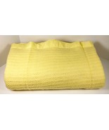 Vintage Acrylic Waffle Weave Blanket BUTTER YELLOW Nylon Trim QUEEN KING... - £66.54 GBP