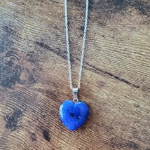 Blue Stone Heart Necklace, Polished Crystal Pendant, 24" chain image 4