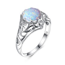 Vintage Real 925 Silver Rings for Women 2ct Round Opal Ring Artistic filigree Ar - £37.98 GBP