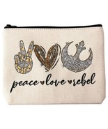 New Star Wars Cosmetic Travel Bag Canvas Peace Love Rebel Zips 9 x 6.5 x... - $12.99