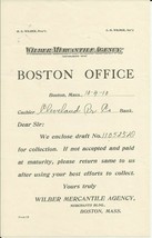 Wilber Mercantile Agency 1909 Boston MA Cleveland Ohio Vintage Billhead - $14.69