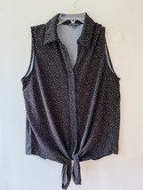 Adrianna Papell Sz L Tank Top Stretch V Neck Blouse Black Button Down Ti... - $12.81
