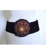 Vintage Wide Brown Suede Belt S M Beaded Filigree Buckle Blk Red Amber 2... - $37.97 CAD