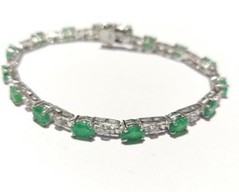 Silver Emerald Bracelet Natural 7 Ct Emerald Silver Bracelet - £117.51 GBP