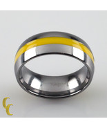 Men&#39;s Tungsten Carbide Ring w/ Center Yellow Stripe Size 8 - $94.32