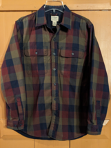LL Bean Shirt Jacket Mens Sz M Canvas Plaid Lined Pocket Shacket Heavy W... - £26.55 GBP