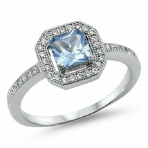 2Ct Simulated Aquamarine Diamond Engagement Ring 14K White Gold Plated Silver - £76.37 GBP