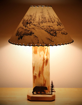 Lodge Cabin Bear Table Lamp...The Caribou Mountain Table Lamp w/Handmade Shade - £170.47 GBP