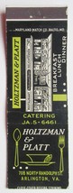 Holtzman &amp; Platt - Arlington, Virginia Restaurant 20 Strike Matchbook Cover VA - £1.37 GBP