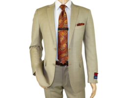 Men MANTONI Suit All Wool Textured Classic Single Breasted M87185-2 Tan - £98.36 GBP