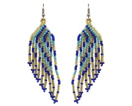 Long Multicolored Seed Bead Angel Wing Fringe Beaded Dangle Earrings - W... - £11.76 GBP