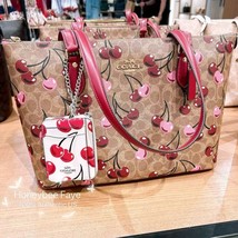 NWT Coach Mollie Gallery Tote Bag &amp; Zip Card Case With Cherry Print bund... - £190.69 GBP+