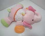 Carter&#39;s pink plush elephant teether teething crinkle baby toy green orange - $9.89