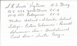 Stanley Swede Vejtasa Signed 3x5 Index Card WWII Ace Grim Reapers US Nav... - £77.89 GBP