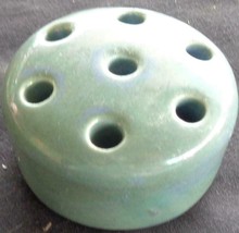 Beautiful Vintage Porcelain Floral Frog – Iridescent Teal Glaze – VGC Seven Hole - £11.64 GBP