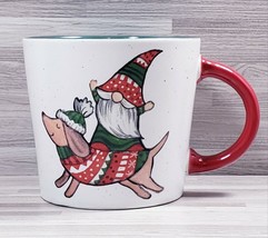 Peppermint &amp; Pine &quot;Dachshund and Gnome&quot; 16 oz. Coffee Mug Cup White Green Red - £12.12 GBP