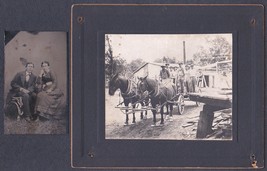 Stephen &amp; Hattie Ellis Tintype &amp; Cabinet Photo &amp; Driving Horse Cart Rake Team - £27.28 GBP
