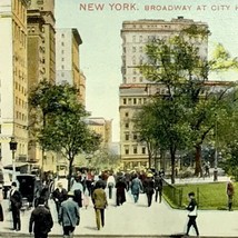 New York City Broadway At City Hall Park Postcard Antique Vintage - $12.95