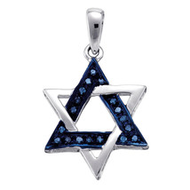 10k White Gold Blue Color Enhanced Diamond Jewish Magen David Star Pendant New - £153.84 GBP