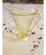 Yellow Etched Glass Pitcher,  Flower Design. 7 &amp; 1/2&quot; Tall. Beautiful - $19.59