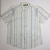 Cubavera Men&#39;s Button Up Short Sleeve Collared Shirt White Striped Size XL - £23.59 GBP