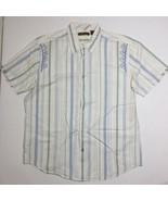 Cubavera Men&#39;s Button Up Short Sleeve Collared Shirt White Striped Size XL - £23.58 GBP