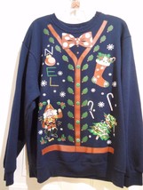 Jersees Womens Sweatshirt  Blue Christmas Theme Sweater Cotton Blend Sz ... - $12.86