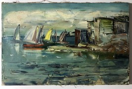 Vtg Dated Russian Oil Painting, Signed Flegontov, &quot;Yakhti&quot; Yachts at Sea 45 x 70 - £205.59 GBP