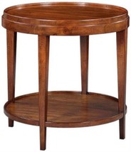 Side Table Round Lipped Top Distressed Rustic Brown Solid Acacia Wood Shelf - £1,158.26 GBP