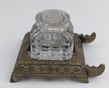 Glass Ink Well with Brass Metal Stand Vintage - $35.99