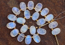 Natural, 20 piece smooth Rainbow white Moonstone OVAL gemstone beads 8x11 mm app - £55.10 GBP