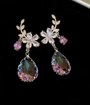Glamorous Crystal Flower Earrings - Handmade Statement Jewelry ! - £7.07 GBP
