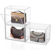 3 Pack Clear Handbag Storage Organizer For Closet, Stackable Acrylic Display Cas - £47.30 GBP