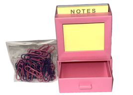 Retro Pink Computer Sticky Note Holder Set w/ Colorful Notes &amp; Paperclips - $10.89