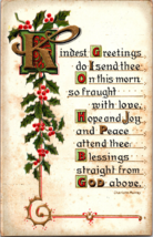 Vtg  Christmas Postcard  Holly Berry and Greetings Calligraphy Postmarked 1912 - £5.05 GBP