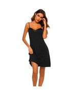 Strappy Soft Cotton &amp; Modal Night Slip Dress Lounge wear S-M-L-XL-XXL Black - $19.99