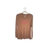 LOFT Size XS Tan Oversized Sweater L&#39;automne French Phrase Autumn Lightw... - $21.03 CAD