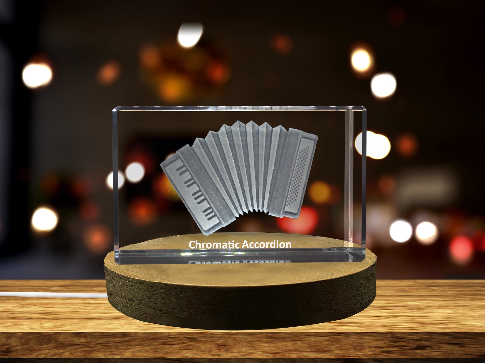 LED Base included | Chromatic Accordion 3D Engraved Crystal 3D Engraved Crystal
