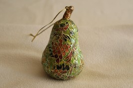 Cloisonné Christmas Ornament Pear 4.75&quot; Enamel Fruit Grapes Leaf Glitter - £8.80 GBP