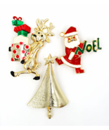 Christmas Pins  Vintage AAi Santa  Reindeer Bearing Gifts and Holiday Tr... - £10.97 GBP