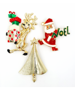 Christmas Pins  Vintage AAi Santa  Reindeer Bearing Gifts and Holiday Tr... - £11.10 GBP