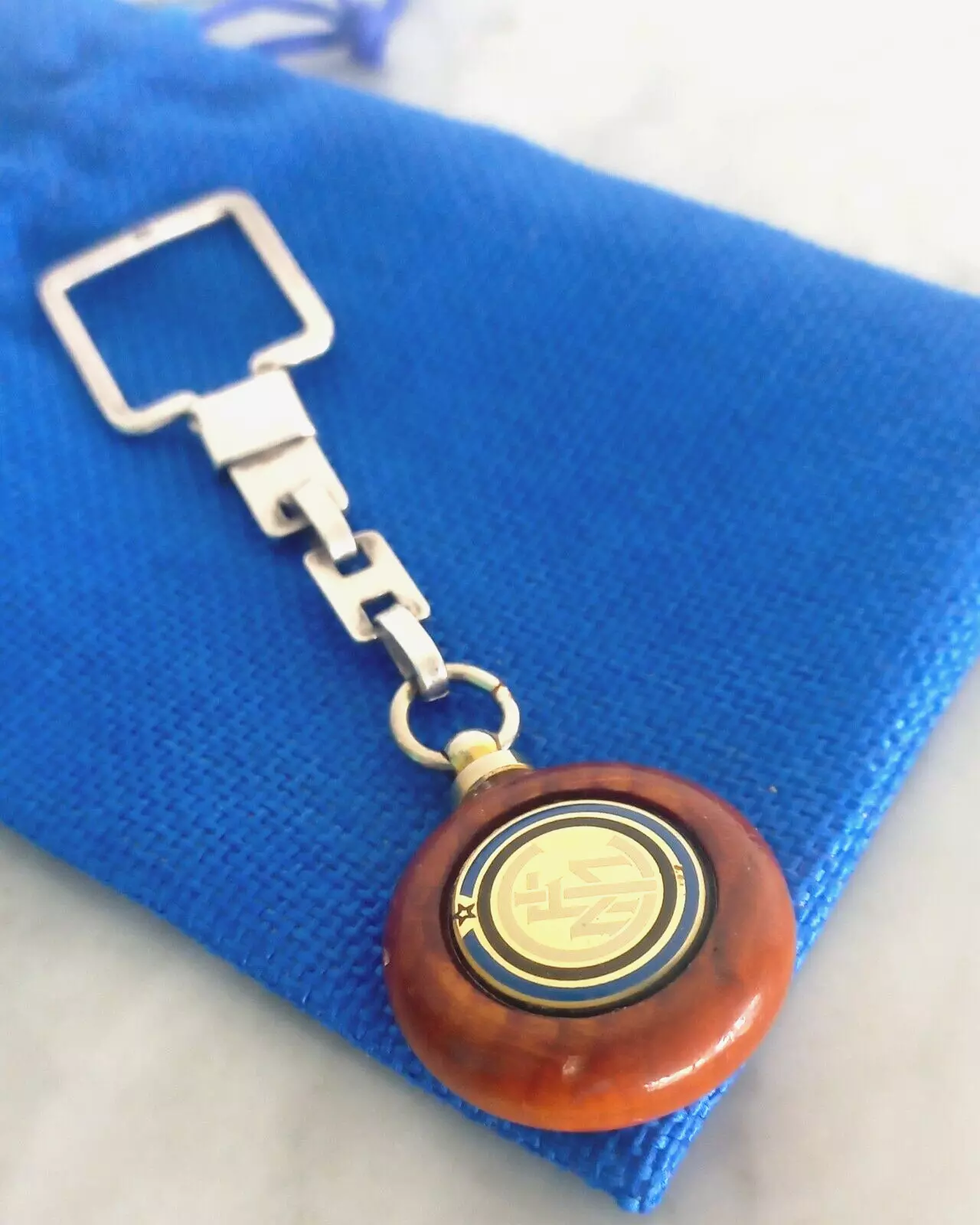 INTER CALCIO soccer team KEYCHAIN sterling 925 and wood 1980s in gift pouch - £33.31 GBP