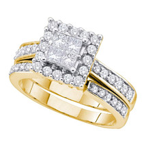 14kt Yellow Gold Princess Diamond Square Halo Bridal Wedding Engagement Ring Set - £1,365.66 GBP