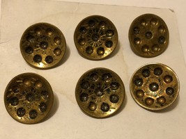 Six Antique Brass / Steel Cut Gold Plated Mounting Buttons - £38.79 GBP