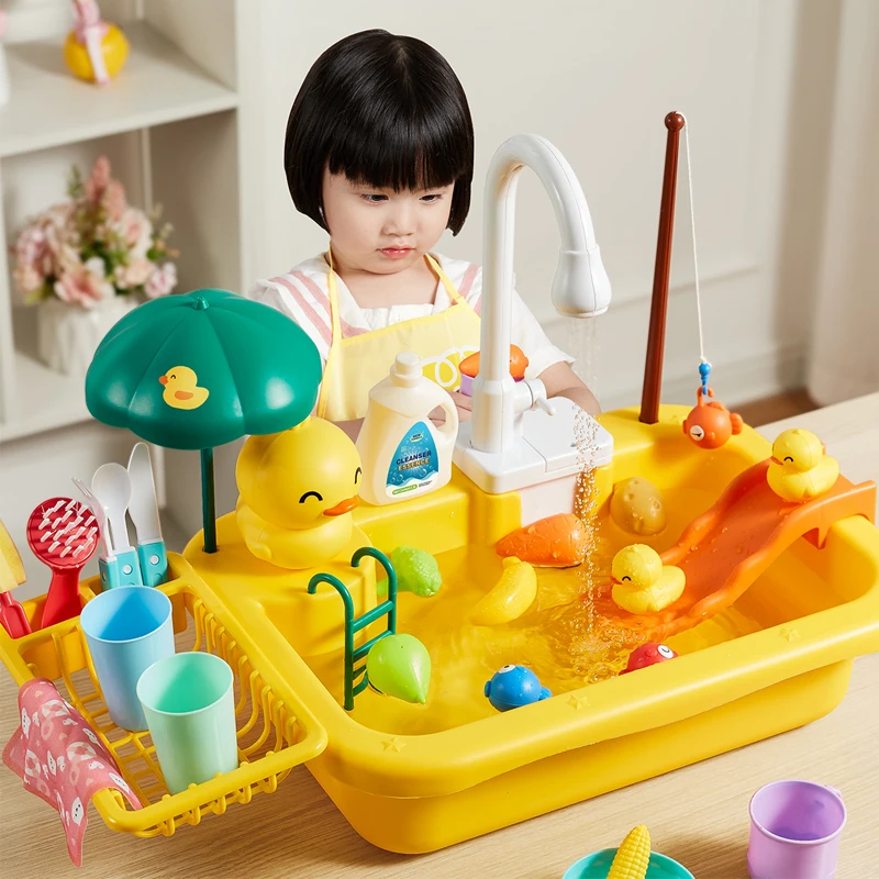 Kids Kitchen Sink Toys Electric Dishwasher Playing Toy With Running Water - £9.59 GBP+