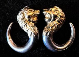 Stunning Pair VTG Bassani Style Sterling &amp; Gold Lion Earrings Elite Ital... - $310.96