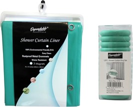 Turquoise PEVA Shower Curtain Liner – Matching Set, Easy-Glide Plastic Hooks - £10.21 GBP