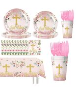 Honruida 169pcs Pink First Communion Baptismal Plates Napkins Tablecloth... - $382.05 MXN