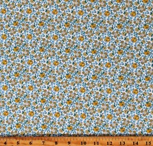 Cotton Yellow and Blue Flowers Floral 1930&#39;s Basics Fabric Print by Yard D186.26 - £10.98 GBP