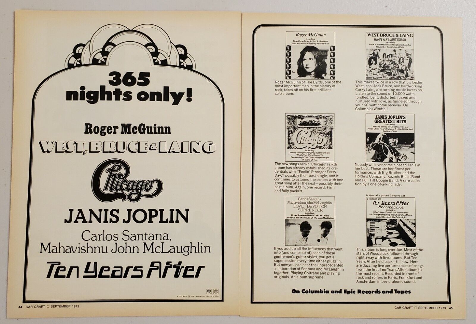 1973 Print Ad Columbia Records & Tapes Janis Joplin,Santana,Leslie West - $17.71